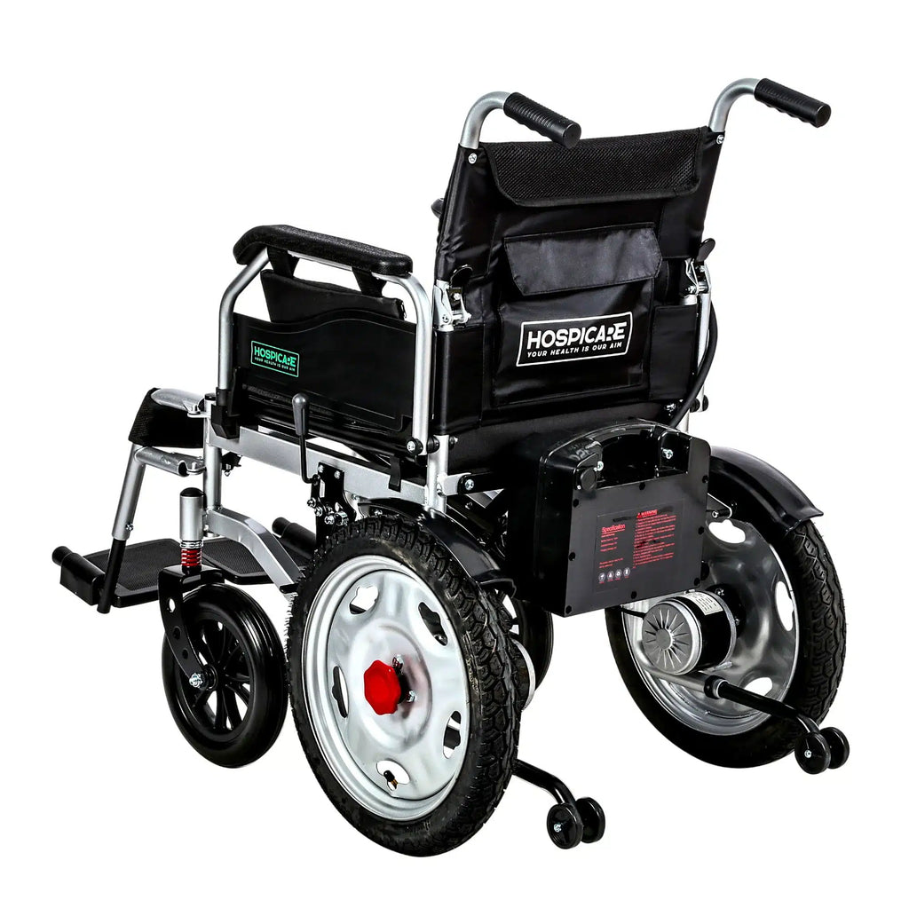 Fauteuil roulant électrique JRWD1601U – Dossier haut, roues 22″, batterie 12Ah / 20Ah