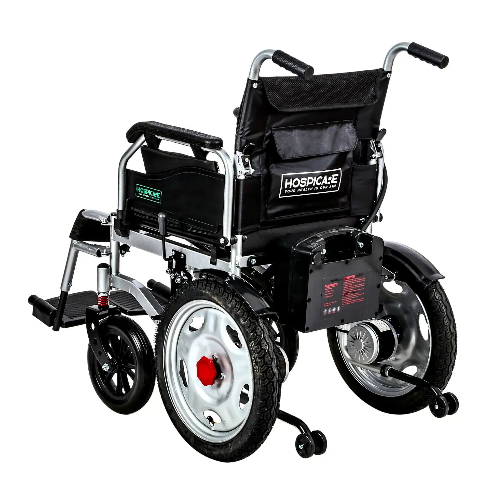 Fauteuil roulant électrique JRWD1601U – Dossier haut, roues 22″, batterie 12Ah / 20Ah